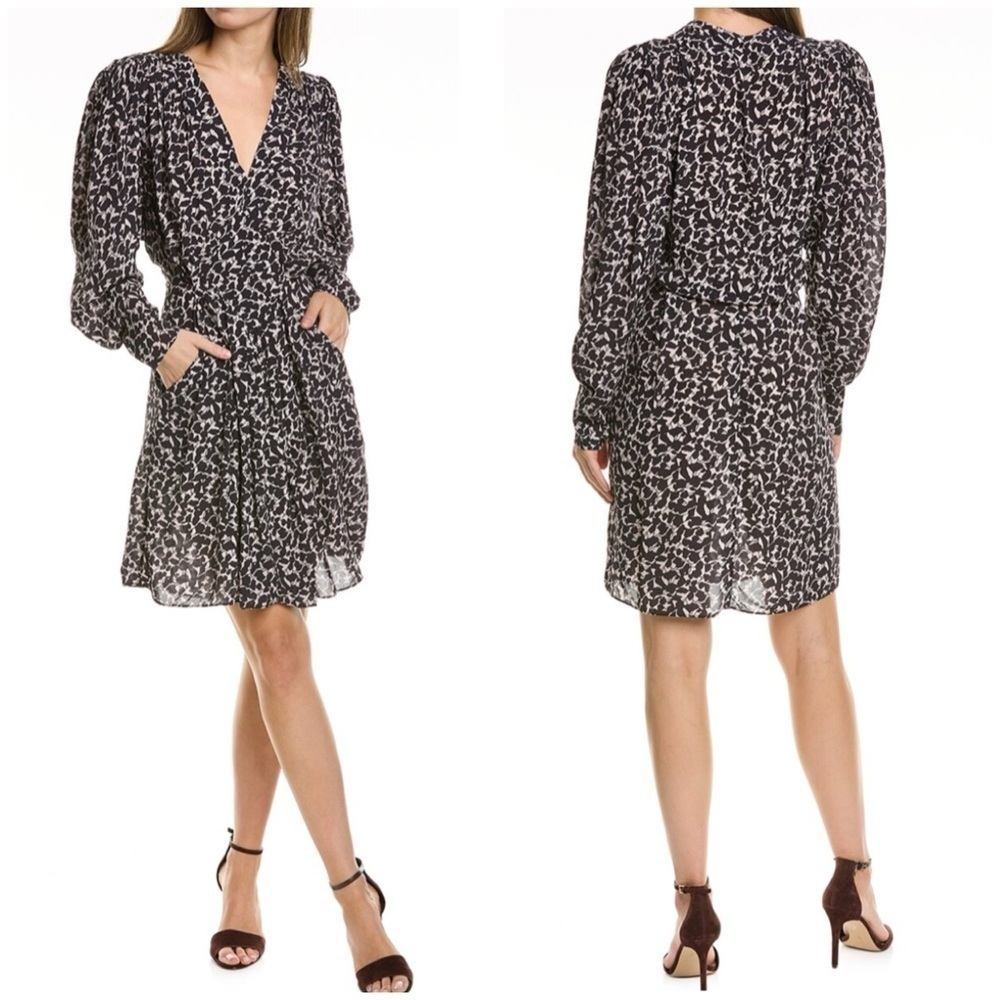 NWT Isabel Marant Etoile Arone Dress Abstract Print Long Sleeve Black Ecru 36